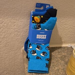 Happy Socks Men's Crew Socks 3-Pack - Blue, Black, Yellow Nwt
